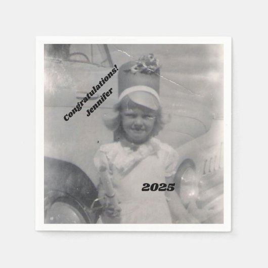 Serviette En Papier Photo de fin d'études | Félicitations | Nom et ann (Devant)