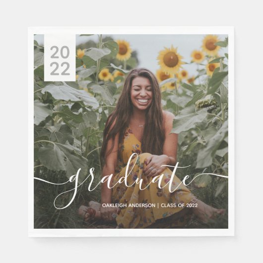 Serviette En Papier Photo de graduation de script simple (Devant)