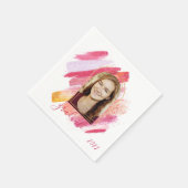 Serviette En Papier Photo de graduation moderne en rose et en or (Coin)