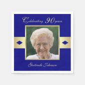 Serviette En Papier Photo de la fête du 90e anniversaire sur Navy Blue (Devant)