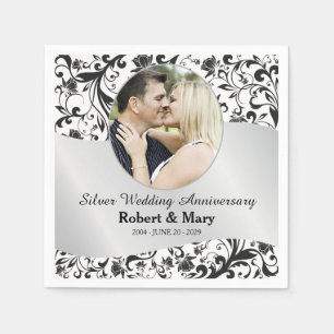 Serviette En Papier Photo de l'anniversaire de mariage Noir Tourbillon