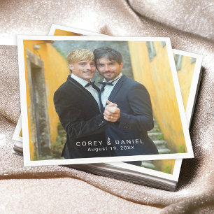 Serviette En Papier Photo de mariage gay avec deux mariés