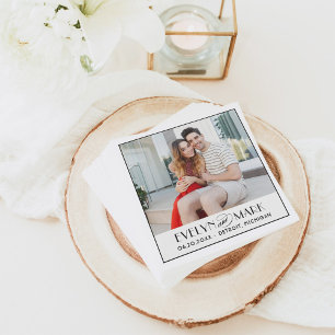 Serviette En Papier Photo de monogramme de mariage Art Déco noir vinta