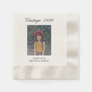 Serviette En Papier Photo de naissance personnalisé année vintage rétr