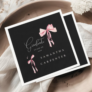 Serviette En Papier Photo de ruban rose sur fond noir élégante remise