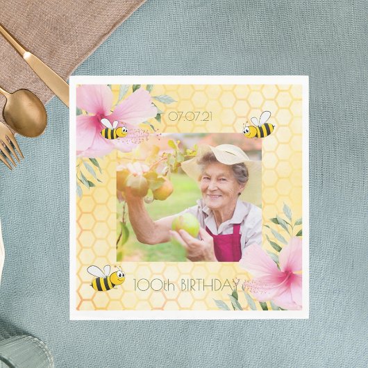 Serviette En Papier Photo du 100e anniversaire des abeilles joyeux bos
