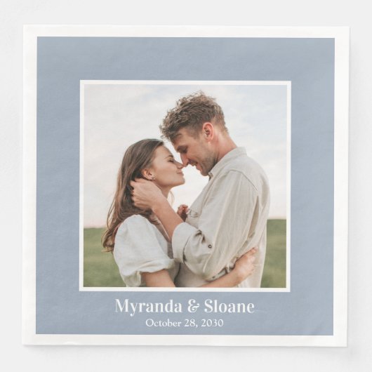 Serviette En Papier Photo Engagement Party Dusty Blue (Devant)