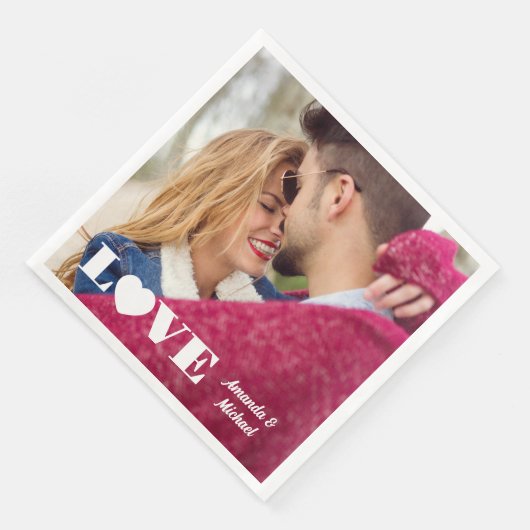 Serviette En Papier Photo et Noms personnalisés AMOUR (Coin)
