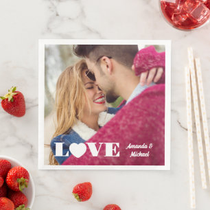 Serviette En Papier Photo et Noms personnalisés AMOUR