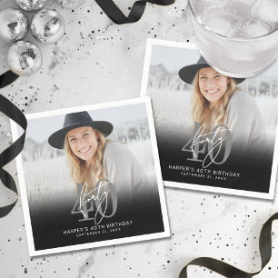 Serviette En Papier Photo Fête d'anniversaire des 40 ans en noir