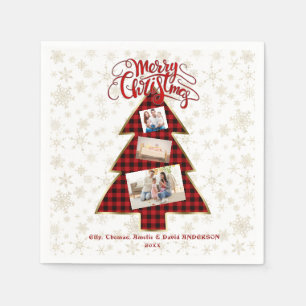Serviette En Papier Photo Joyeux Noël en or de Buffalo Rouge Xmas Tree