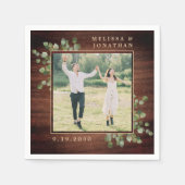 Serviette En Papier Photo Mariage personnalisée Rustic Wood Greenery (Devant)