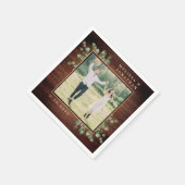 Serviette En Papier Photo Mariage personnalisée Rustic Wood Greenery (Coin)