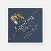 Serviette En Papier  Photo Modern Elegant Gold Script Blue Funeral (Devant)
