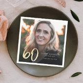 Serviette En Papier Photo moderne 60e anniversaire Script noir & or