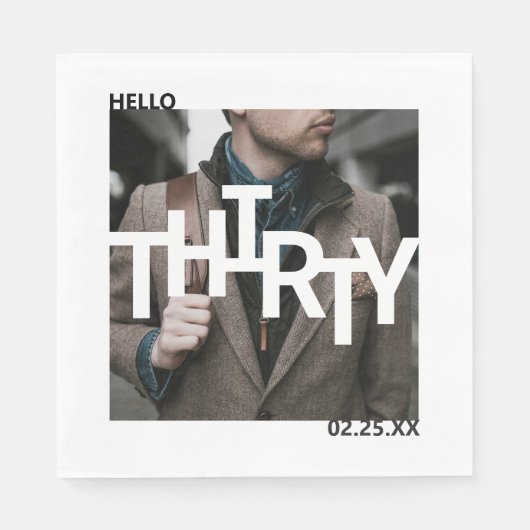 Serviette En Papier Photo moderne du 30e anniversaire (Devant)