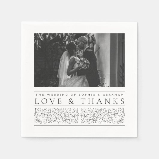 Serviette En Papier Photo officielle Feuille noir blanc Mariage (Devant)
