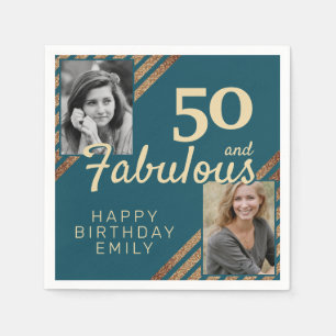 Serviette En Papier Photo pailleté or élégant pour 50ème anniversaire 