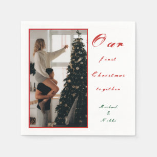 Serviette En Papier Photo personnalisé rouge et vert Premier Noël ense