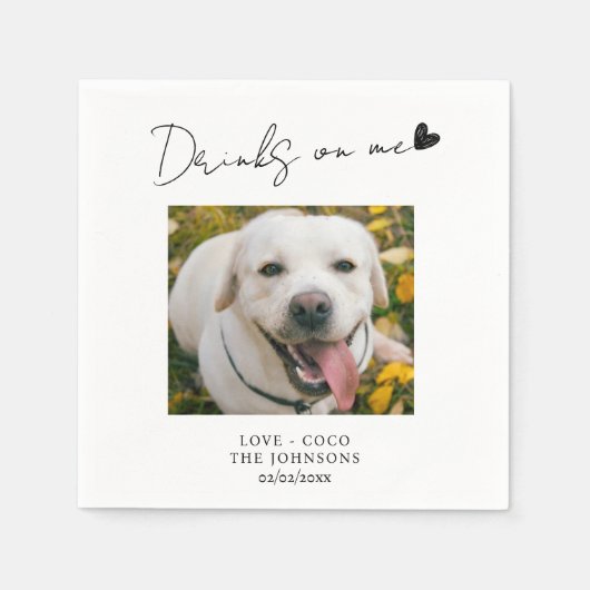 Serviette En Papier Photo personnalisée Boissons sur moi chien mariage (Devant)