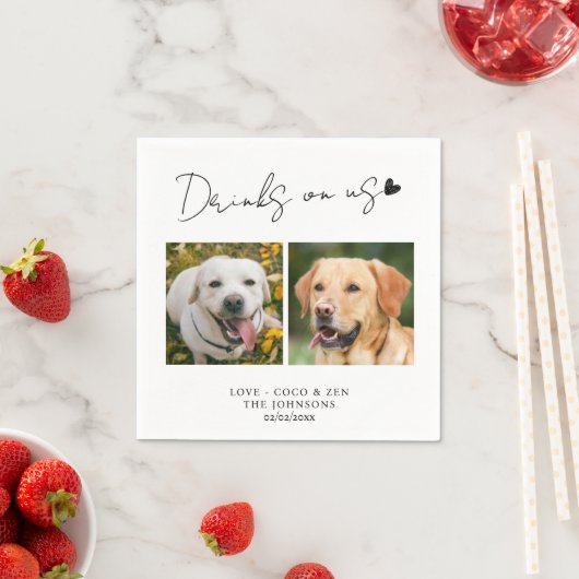 Serviette En Papier Photo personnalisée Boissons sur moi chien mariage (En situation)
