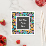 Serviette En Papier Photo personnalisée Colorful 70th Birthday Paper N<br><div class="desc">Créez des fournitures personnalisées de fête avec votre propre photo ou photo sur ces serviettes colorées en papier 70e anniversaire.</div>