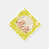 Serviette En Papier Photo personnalisée et nom de la Polka jaune vif (Coin)