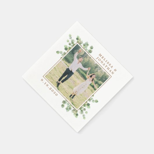 Serviette En Papier Photo personnalisée Eucalyptus Mariage de feuillag (Coin)