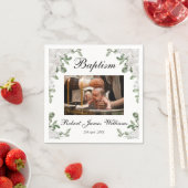 Serviette En Papier Photo personnalisée Fleurs blanches Christening Ba (En situation)