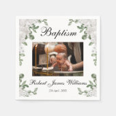 Serviette En Papier Photo personnalisée Fleurs blanches Christening Ba (Devant)