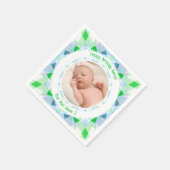Serviette En Papier Photo personnalisée Nom Age bleu vert Anniversaire (Coin)