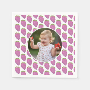 Serviette En Papier Photo personnalisée rose Berry Premier anniversair