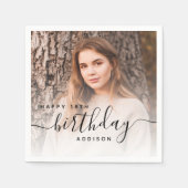 Serviette En Papier Photo personnalisée Script noir 18e anniversaire (Devant)