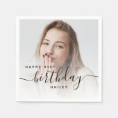 Serviette En Papier Photo personnalisée Script noir 21e anniversaire (Devant)