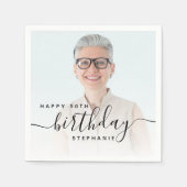 Serviette En Papier Photo personnalisée Script noir 50e anniversaire (Devant)