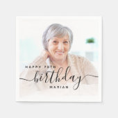 Serviette En Papier Photo personnalisée Script noir 70e anniversaire (Devant)