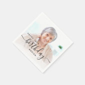 Serviette En Papier Photo personnalisée Script noir 70e anniversaire (Coin)