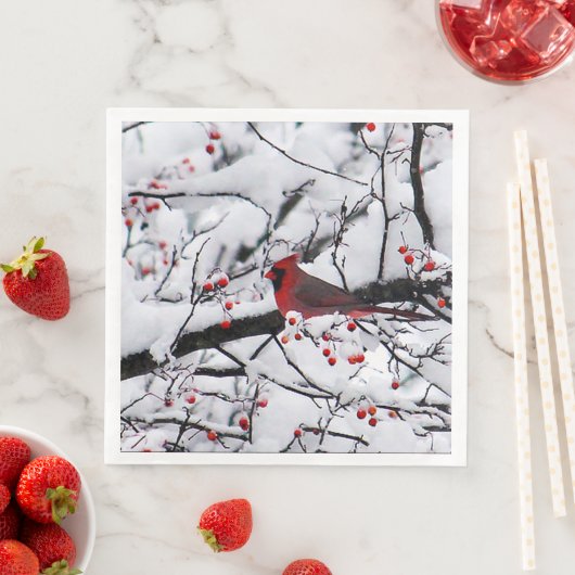 Serviette En Papier Photo Red Cardinal Snow Tree (En situation)