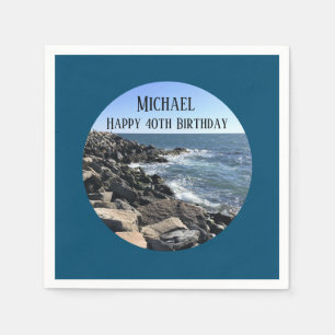 Serviette En Papier Photo ronde de Ocean Shore Blue Sea 40 Anniversair