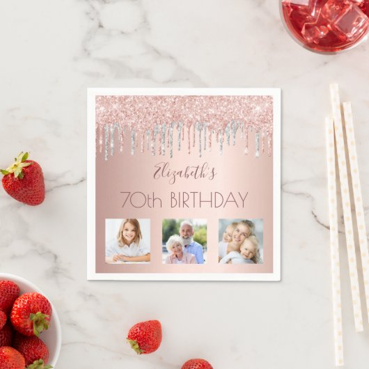 Serviette En Papier Photo rose or parties scintillant rose argent 70e (En situation)