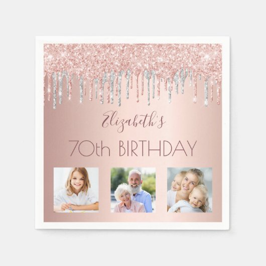 Serviette En Papier Photo rose or parties scintillant rose argent 70e (Devant)