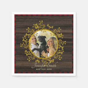 Serviette En Papier Photographie rustique Buffalo Plaid Red Wreath Per