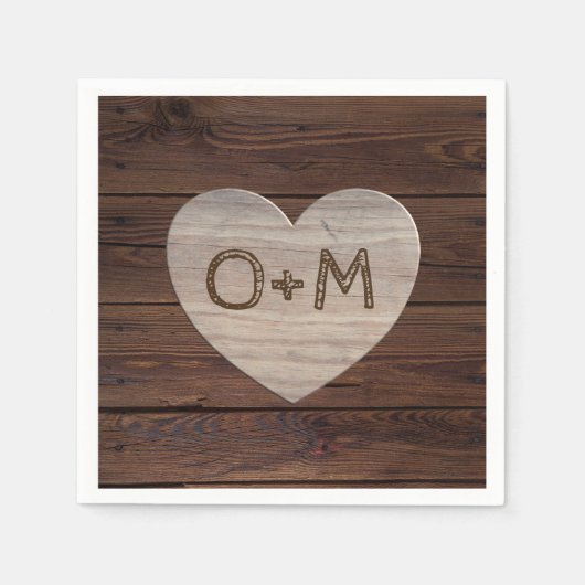 Serviette En Papier Photos en bois rustique Monogramme Réception de ma (Devant)