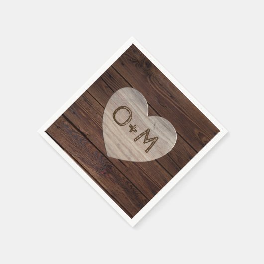 Serviette En Papier Photos en bois rustique Monogramme Réception de ma (Coin)