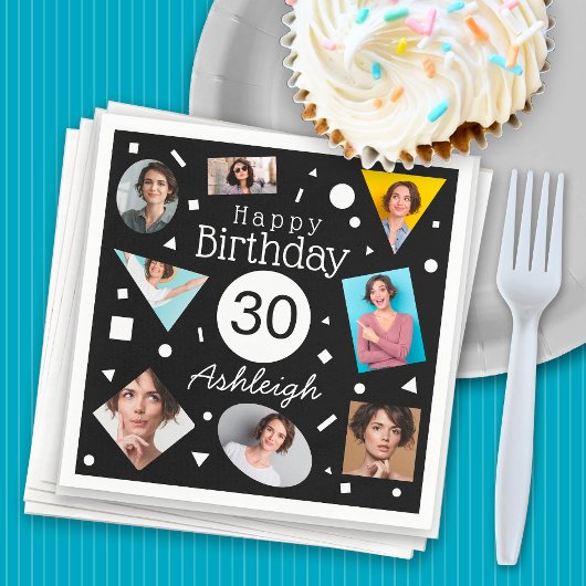 Serviette En Papier Photos Noir Blanc Confetti Nom 30e anniversaire