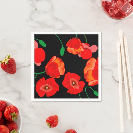 Serviette En Papier Photos rouges sur arrière - plan noir (En situation)