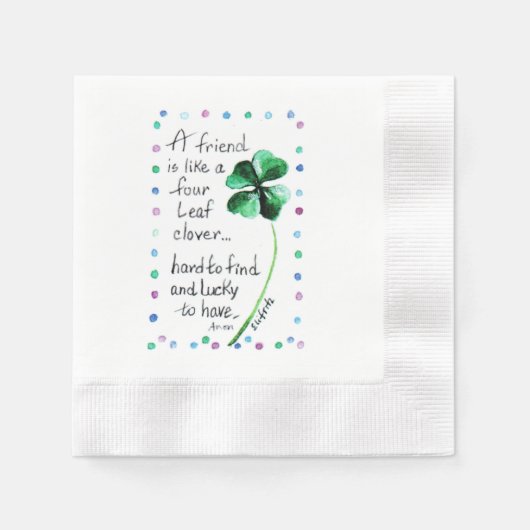 Serviette En Papier Phrase simple Un ami est comme un trèfle à quatre  (Devant)