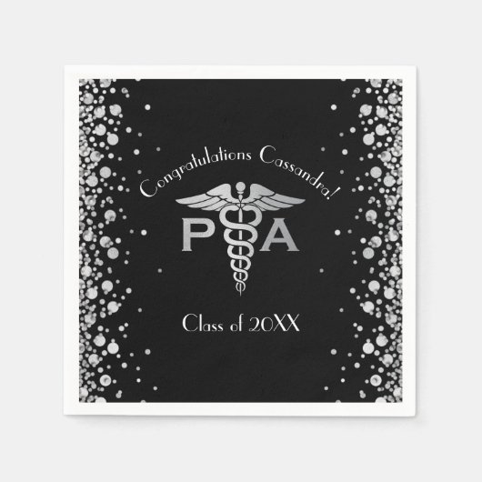 Serviette En Papier Physician Assistant PA Graduation Black Silver (Devant)