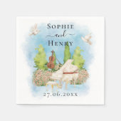 Serviette En Papier Piano élégant| Fleurs violon colombes Mariage Luxe (Devant)