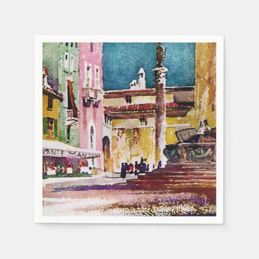 Serviette En Papier Piazza italienne aquarelle (Devant)